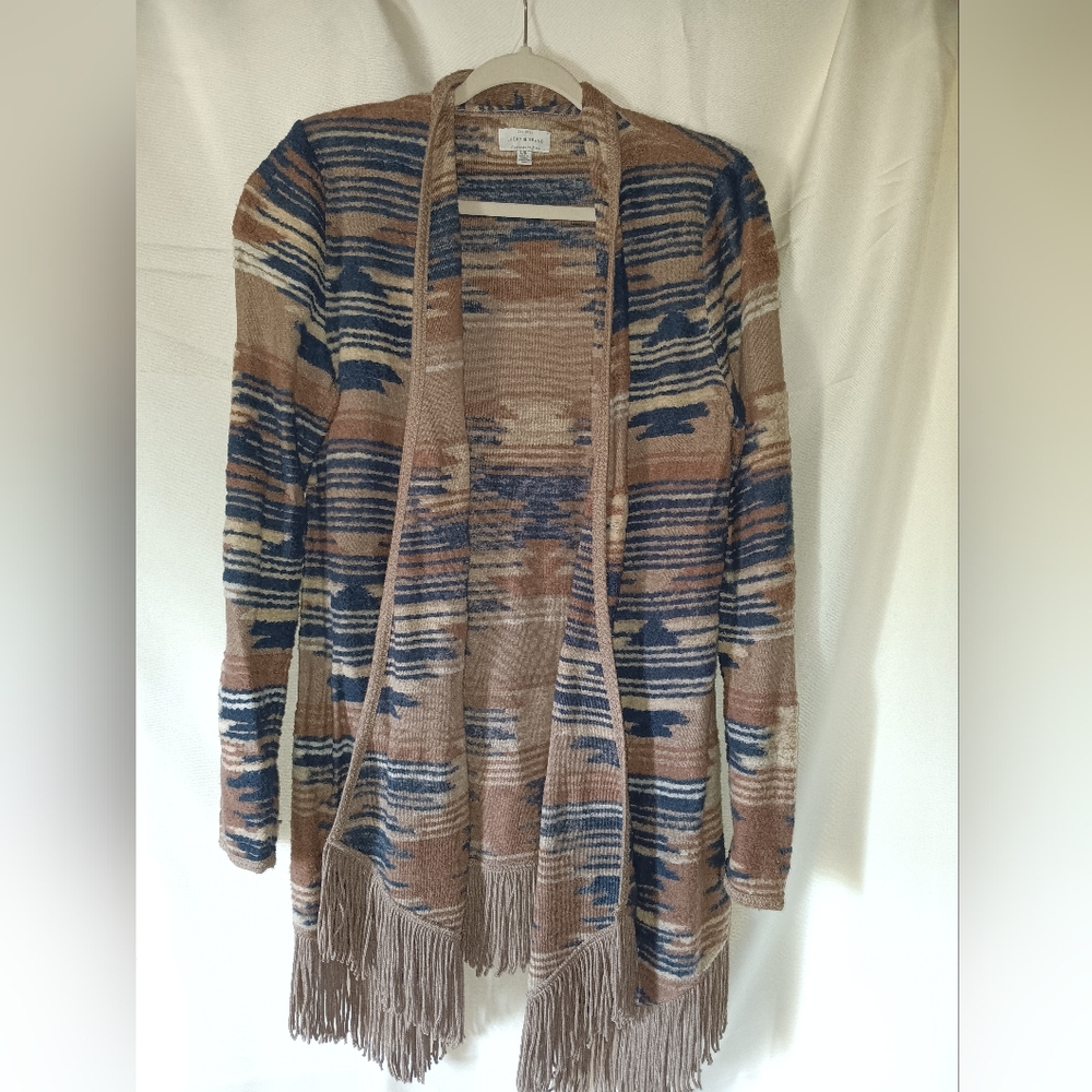 Lucky Brand Striped Fringe Cardigan